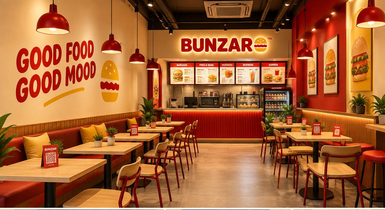 Inside a BUNZARO store: red walls, warm wood and red pendant lights